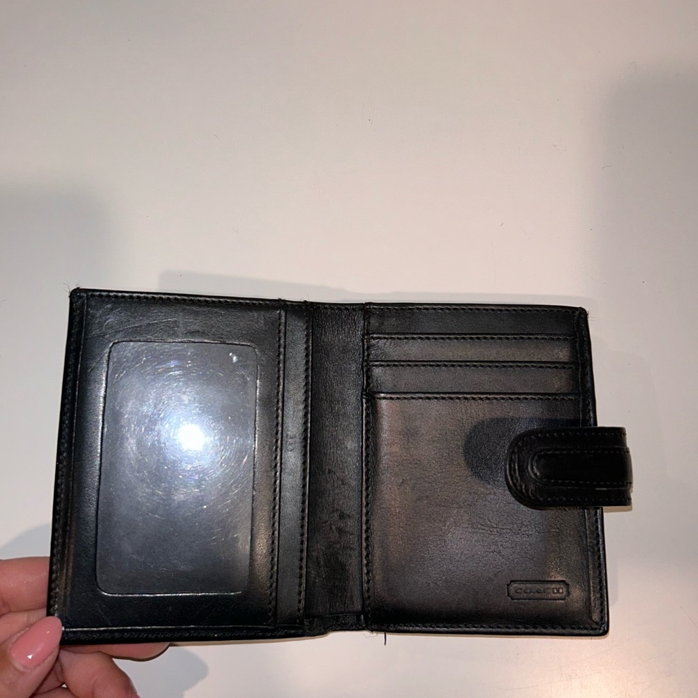 Vintage Coach Wallet black leather bifold kiss lock coin handwoven gold hardware - Picture 5 of 10